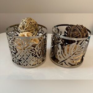 Decorative Silver Pineapple & Monstera Leaf Candle Holders